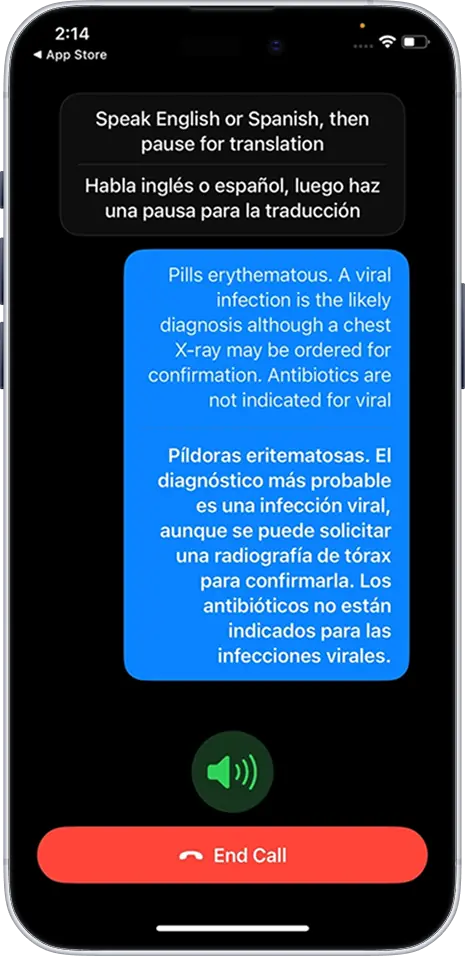 Careslate live call translation between English and Spanish