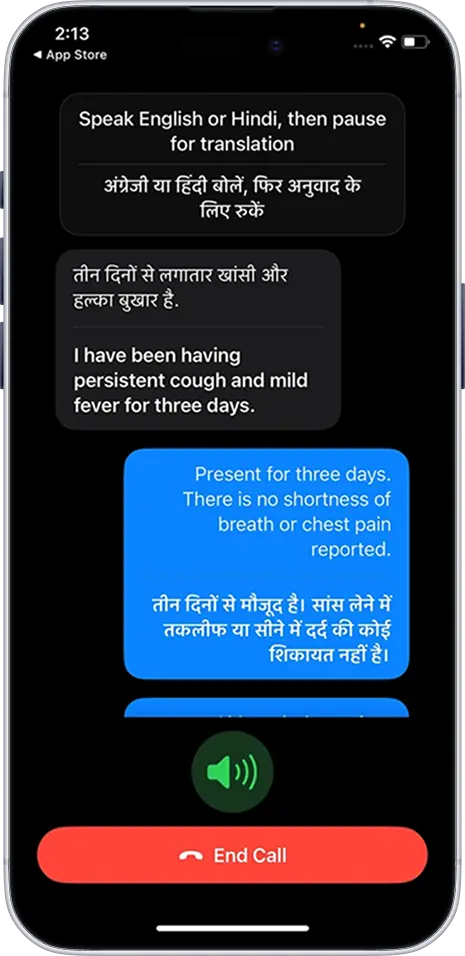 Careslate live call translation between English and Hindi