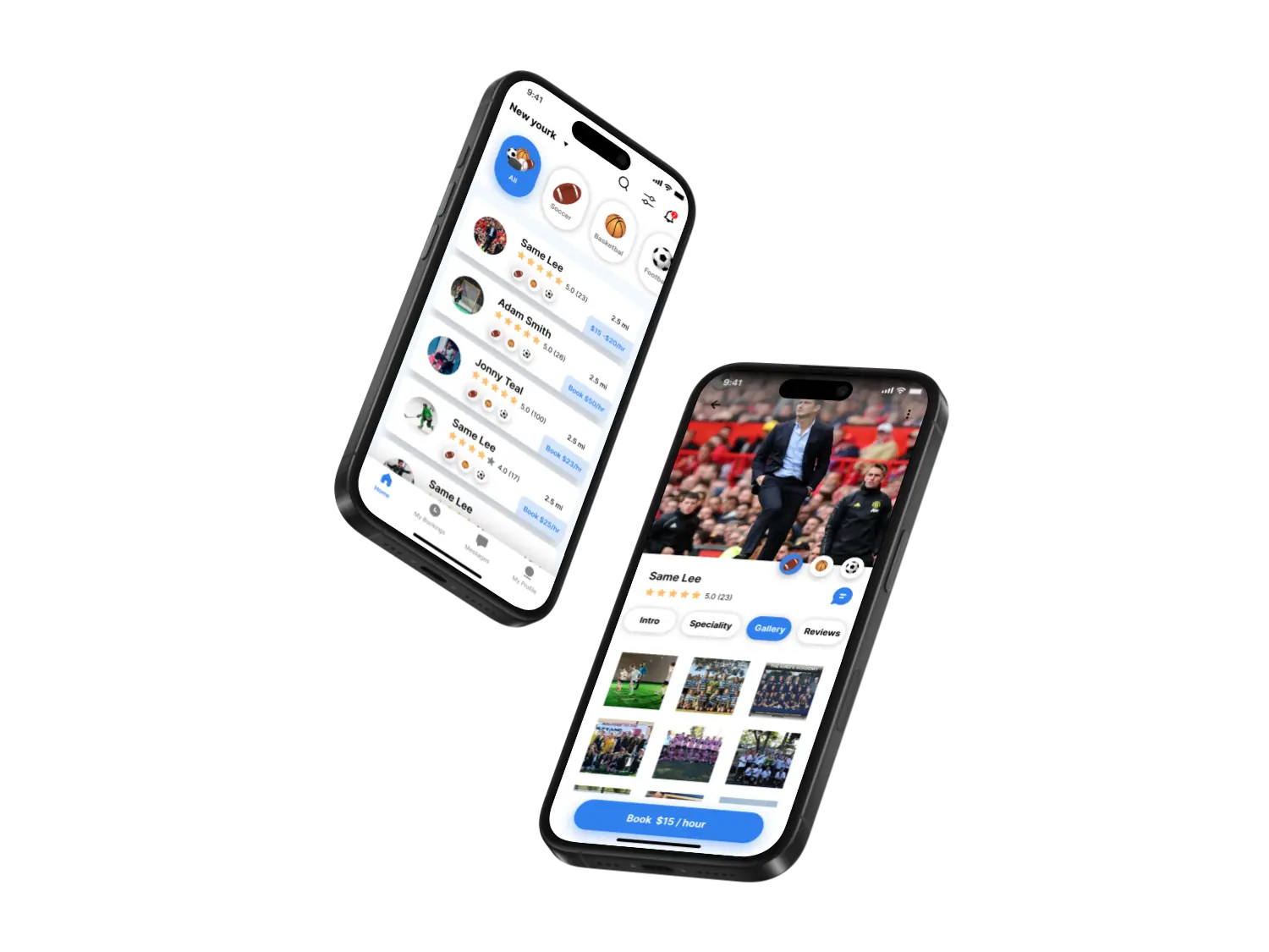 Ludusio athletic coaching marketplace coach discovery screen on iOS and Android