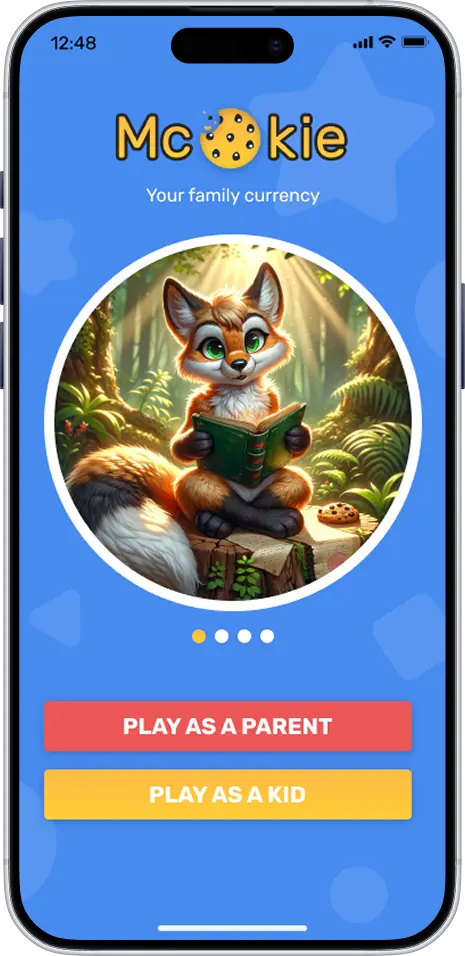 Mcookie parent task list and kid reward shop screens