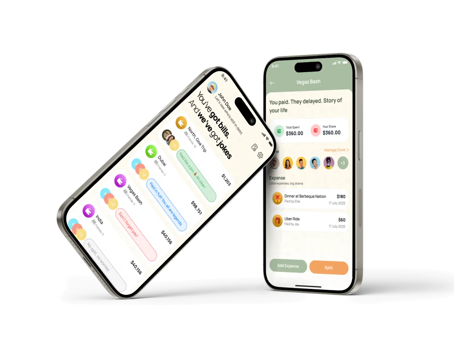 Spendulge group expense and bill-splitting screen on a smartphone
