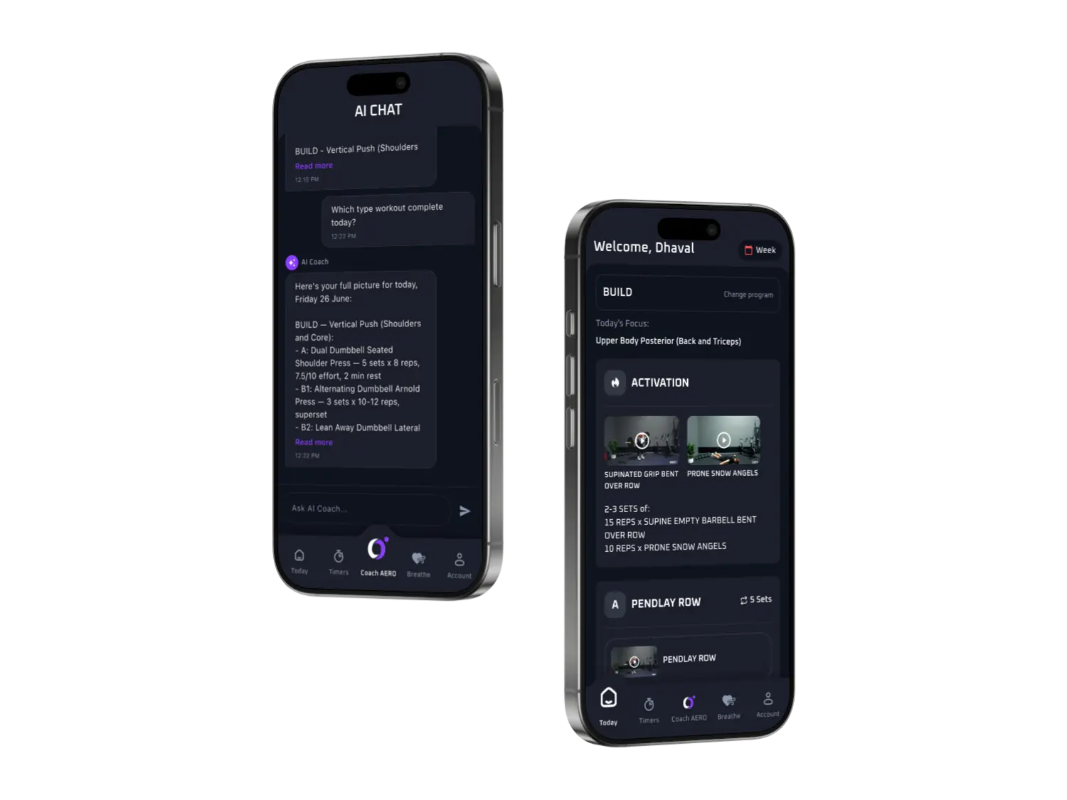 TrainAERO AI fitness coaching app workout screen on a phone