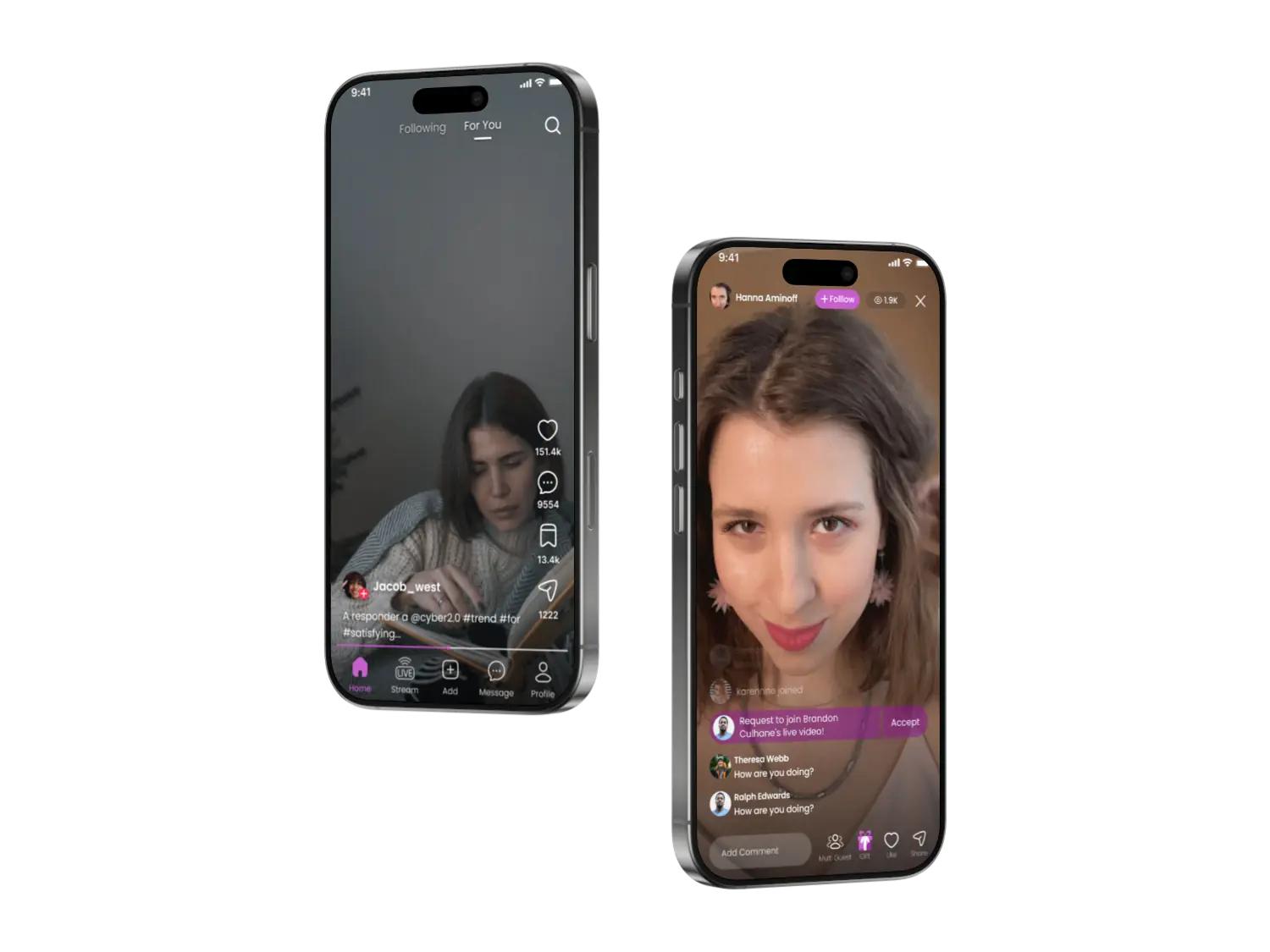 TrendzFans live streaming app stream and feed screens on iOS and Android